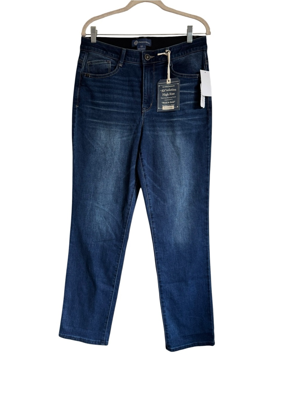 Democracy Ab Solution Straight Leg Jeans High Rise Stretch Blue Denim Sz 12 NEW